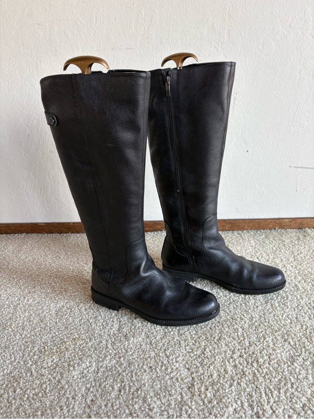 Franco Sarto Black Leather Tall Zip Riding Boots